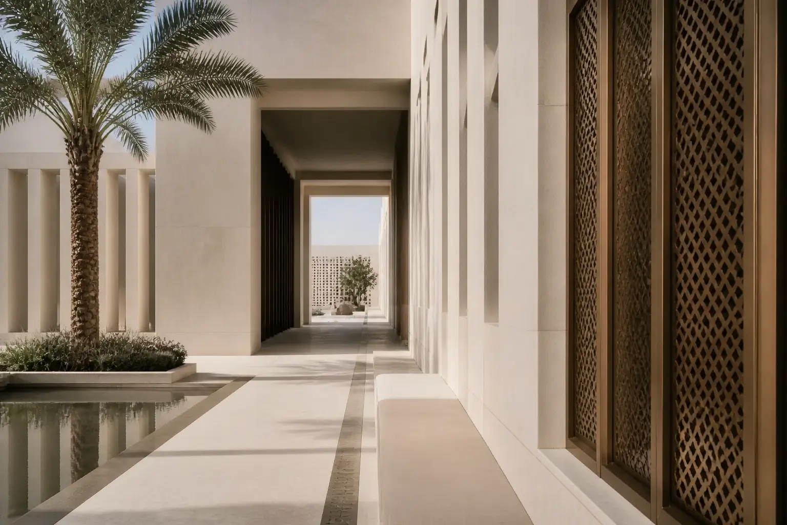 عمارة خليجية معاصرة تمثل مسار تسليم واضحًا
